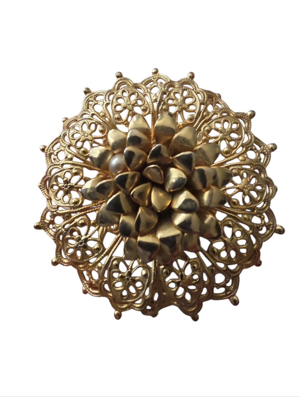 Vintage Gold Filigree Floral Brooch